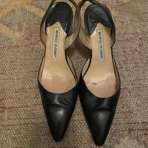 Manolo Blahniik Carolyne Heel Black Leather